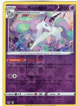 Galarian Rapidash LP/NM 082/202 Reverse Holo Pokemon Card 82/202 pretty unicorn - Image 1