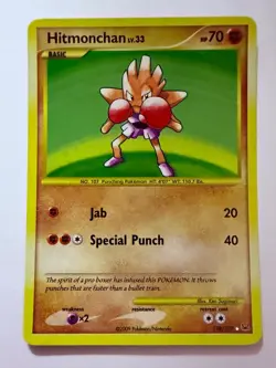 Hitmonchan 129/127 Holo 2009 Platinum set LP Base Set art Pokemon With Swirl - Image 1