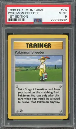 1999 Pokemon Game Pokemon Breeder #76 MINT PSA 9 1st Edition Trainer - Image 1