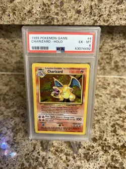 1999 Pokemon Charizard Holo Card #4 EX-MT 6 PSA Graded - Image 1