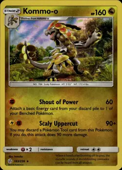 Kommo o Holo Rare SM Cosmic Eclipse 163/236 Dragon Holo Pokemon Card - Image 1