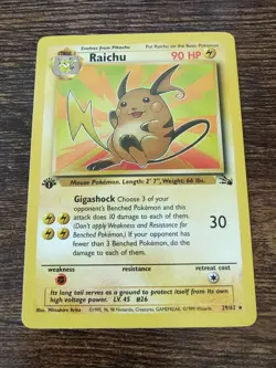 Pokemon Fossil 1st Edition Raichu 29/62 Non Holo Rare NM-MINT - Image 1