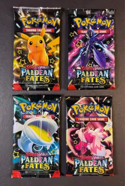 Pokemon Paldean Fates Booster Pack Lot (4) 🔥 FACTORY PACK CRIMP ERROR - Image 1
