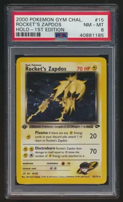 PSA 8 Pokemon Gym Challenge 1st Edition Holo Rare Rocket's Zapdos 15/132 NM/MINT - Image 1