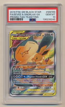 PSA 10 Pokemon Black Star Promo TAG TEAM Eevee & Snorlax GX #SM169 GEM MINT! - Image 1