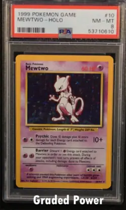 1999 Pokemon Base Set Unlimited MEWTWO Holo PSA 8 (0610) 10/102 - Image 1