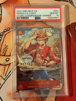 MONKEY D. LUFFY ONE PIECE P-001 2023 WINNER STORE CHAMPIONSHIP - ENGLISH PSA 10 - Image 1