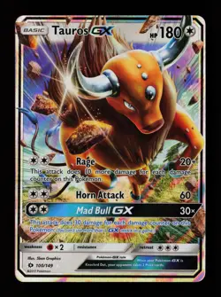 Tauros GX 100/149 Ultra Rare Holo SM Base Set Pokemon Card - Image 1