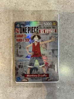 Bandai Namco Monkey.D.Luffy US Voyage Promo Holo P-055 One Piece CCG Card - Image 1