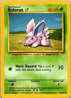 (B28) Nidoran Male 55/102 Common Base Set Pokemon Card 1999 WOTC LP - Image 1