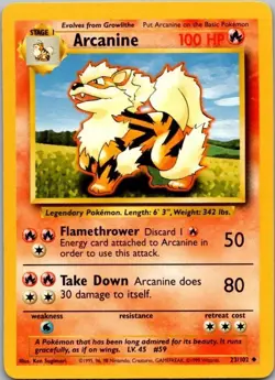 (B17) Arcanine 23/102 Uncommon Base Set Pokemon Card LP - Image 1