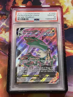 PSA 10 GEM MINT 2022 Pokemon Full Art Rayquaza VMAX Silver Tempest SWSH TG20 - Image 1