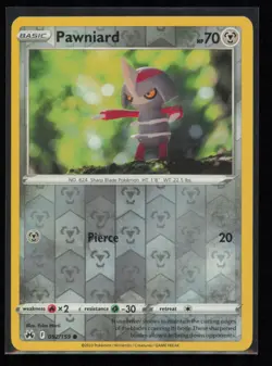 Pawniard 092/159 Pokemon Crown Zenith Common Near Mint Reverse Holo Card - Image 1