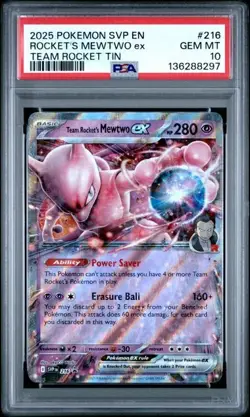 Pokemon Team Rocket's Mewtwo SVP EN 216 PSA 10 Rocket Tin Promo - Image 1