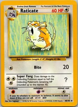 (B12) Pokemon | Base Set | Raticate | 040/102 | Normal | LP - Image 1
