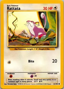 (B13) Pokemon LP Rattata 61/102 Common Unlimited Base Set Free Shipping! - Image 1