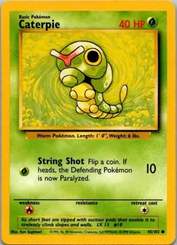 (B27) Caterpie Common Base Set 45/102 LP Pokemon - Image 1
