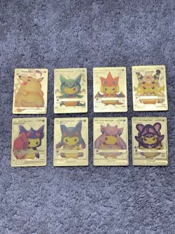 Set of 8 Pikachu & Complete 7 Card Cosplay Set Gold Foil Fan Art Cards NM!!! - Image 1