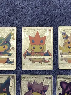 Set of 8 Pikachu & Complete 7 Card Cosplay Set Gold Foil Fan Art Cards NM!!! - Image 4