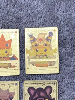 Set of 8 Pikachu & Complete 7 Card Cosplay Set Gold Foil Fan Art Cards NM!!! - Image 5