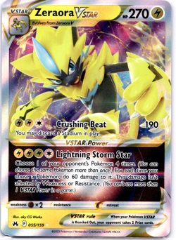 Pokemon TCG Zeraora VSTAR 055/159 Crown Zenith Holo Rare Near Mint - Image 1