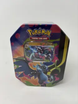 Pokemon Mega Charizard ex Factory Sealed Tin Box - Charizard X - 4 Booster Packs - Image 1