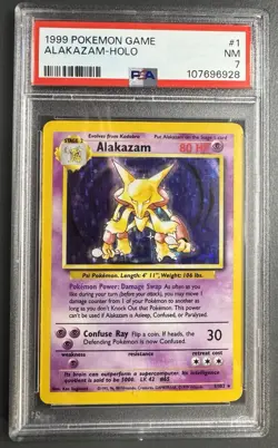 1999 Pokemon TCG Alakazam Base Set Holo Unlimited Rare Card 1/102 PSA 7 - Image 1
