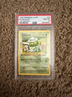 1999 Pokemon Base Set 44/102 Bulbasaur PSA 10 Shadowless 1st Edition Gem Mint - Image 1