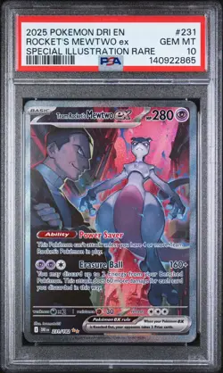 2025 POKEMON DRI SPECIAL ILLUSTRATION RARE #231 TEAM ROCKET'S MEWTWO EX PSA 10 - Image 1