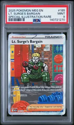 2025 Pokemon Mega Lt. Surge's Bargain Special Illustration Rare PSA 9 - Image 1