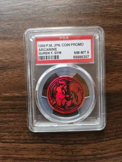 PSA 8 (1999) Arcanine Coin Guren Town Gym Promo Japanese Pokemon TCG Vintage - Image 1