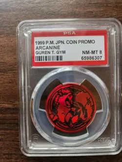 PSA 8 (1999) Arcanine Coin Guren Town Gym Promo Japanese Pokemon TCG Vintage - Image 2