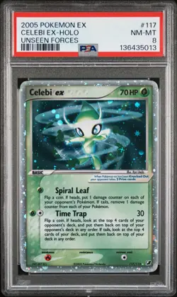 2005 POKEMON EX UNSEEN FORCES #117 CELEBI EX-HOLO PSA 8 - Image 1