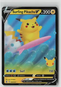 Pokemon Surfing Pikachu V #008/025 Celebrations Near Mint or Better - Image 1