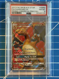2017 POKEMON SM BLACK STAR PROMO #SM60 FULL ART/CHARIZARD GX PSA 8 - Image 1