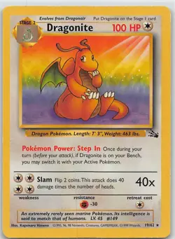 Pokemon TCG 1999 Fossil Dragonite Card 19/62 Non-Holo Rare Condition - Image 1