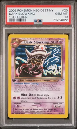 Pokemon Neo Destiny 1st Edition 2002 Dark Slowking 20/105 Rare PSA 10 GEM Mint - Image 3