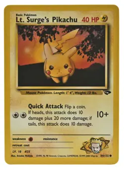 Lt. Surge's Pikachu 84/132 Non Holo Common Gym Challenge NM eBay Shipping 1a - Image 3