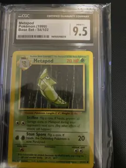 CGC 9.5 Metapod 1999 Base Set Shadowless 54/102 Pokemon Card - Image 1