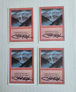 MTG 4X Lightning Bolt SIGNED by Christopher Rush Revised 1994 VERY RARE! - Image 1