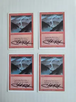 MTG 4X Lightning Bolt SIGNED by Christopher Rush Revised 1994 VERY RARE! - Image 2