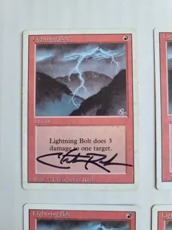 MTG 4X Lightning Bolt SIGNED by Christopher Rush Revised 1994 VERY RARE! - Image 3