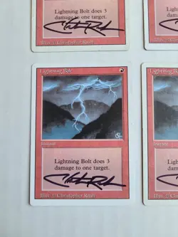 MTG 4X Lightning Bolt SIGNED by Christopher Rush Revised 1994 VERY RARE! - Image 5