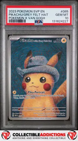 2023 Pokemon Black Star Promo #085 Pikachu Grey Felt Hat X Van Gogh PSA 10 - Image 1