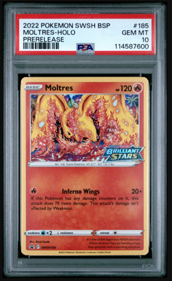 POKEMON MOLTRES PSA 10 PRERELEASE BRILLIANT STARS BLACK STAR PROMO SWSH185 2022 - Image 1
