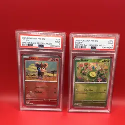 Pokemon TCG 2025 Litleo & Budew Master Ball Reverse Holo Card Lot English PSA 9 - Image 1