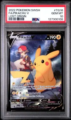 2022 POKEMON SWORD & SHIELD LOST ORIGIN #TG16 FULL ART/PIKACHU V PSA 10 - Image 1