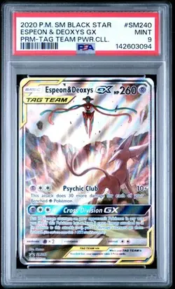 Espeon & Deoxys GX 2020 Pokemon Sun Moon Tag Team Powers Promo #SM240 PSA 9 - Image 1