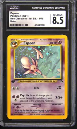 CGC 8.5 Espeon 1st Edition Neo Discovery Holo 🌀 SWIRL 1/75 Pokemon 2001 - Image 1