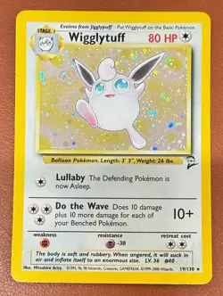 POKEMON TCG WIGGLYTUFF 19/130 RARE HOLO BASE SET 2 EX NO PLAY PACK TO FOLDER - Image 1